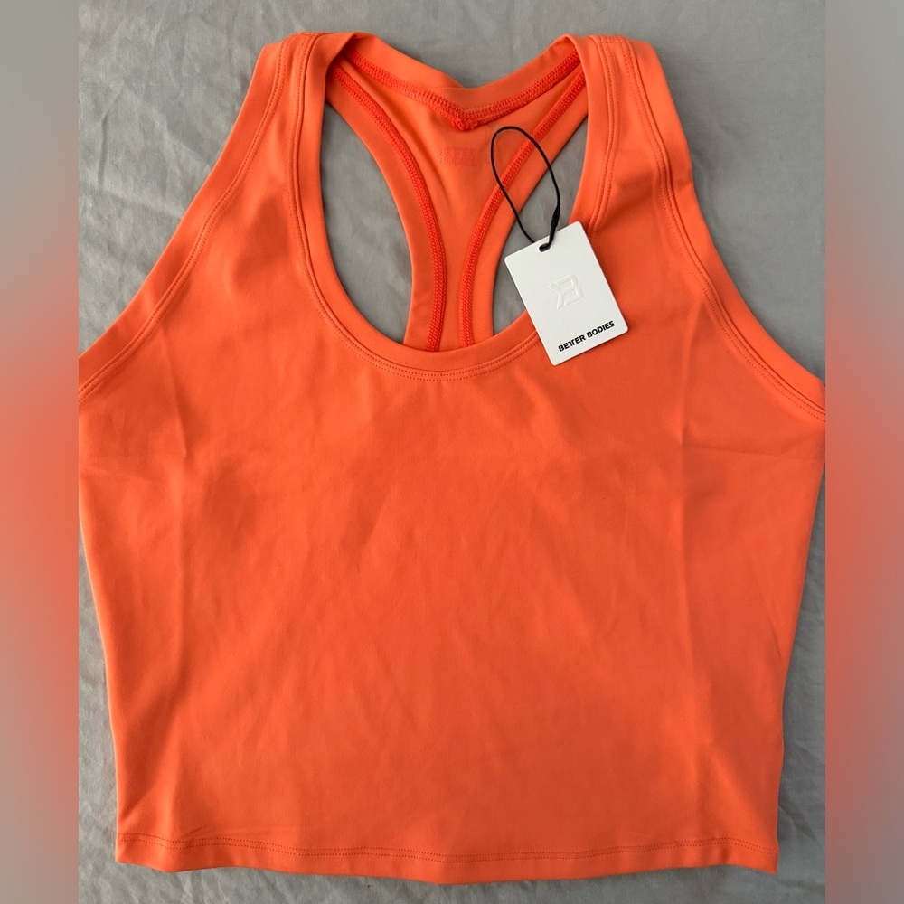 BETTER BODIES CORE CROP T-BACK CORAL ORANGE SIZE LARGE